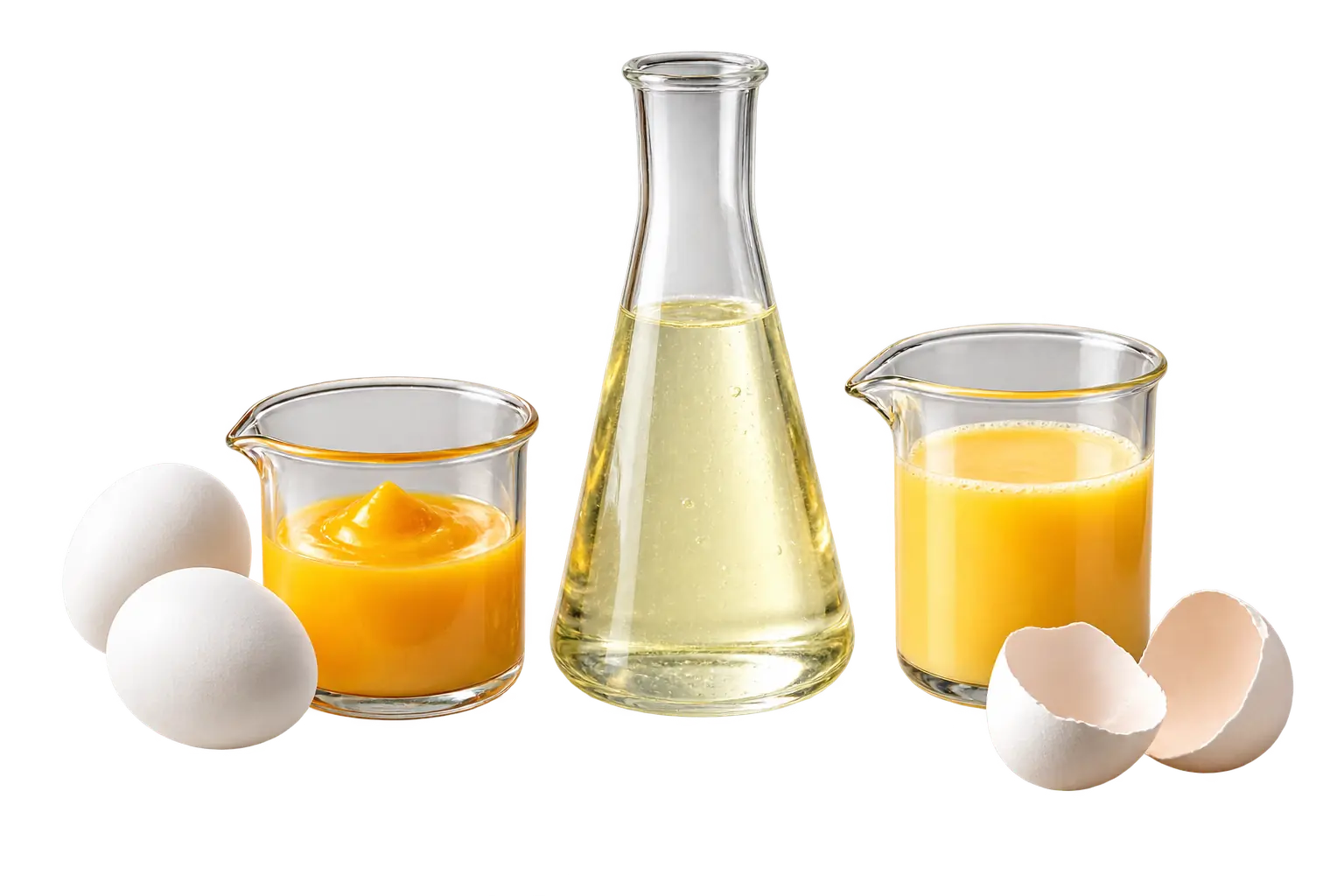 نمونه سفیده و زرده مایع در ظروف آزمایشگاهی